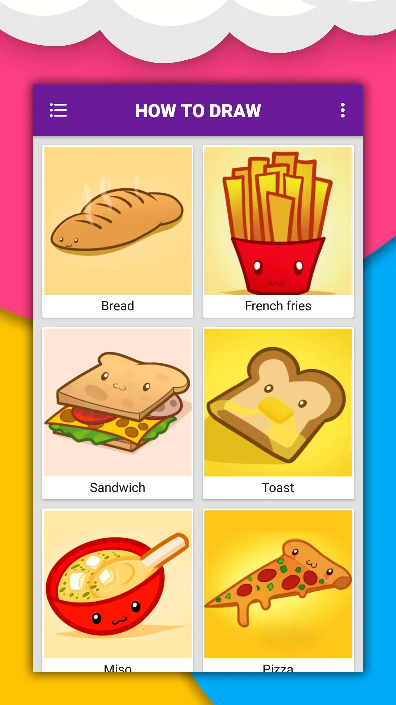 How to draw cute food by steps