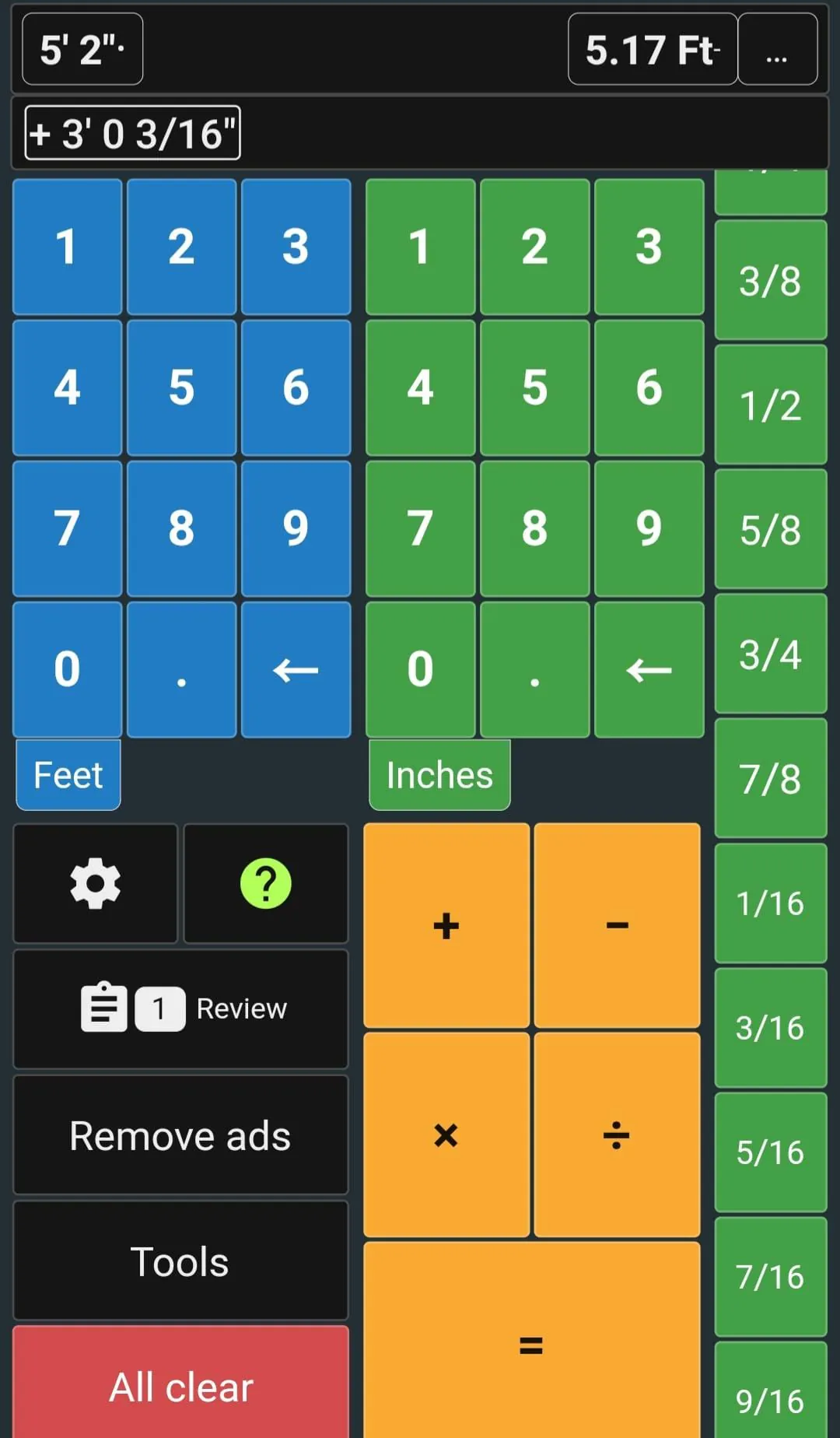 Feet & Inch Construction Calc