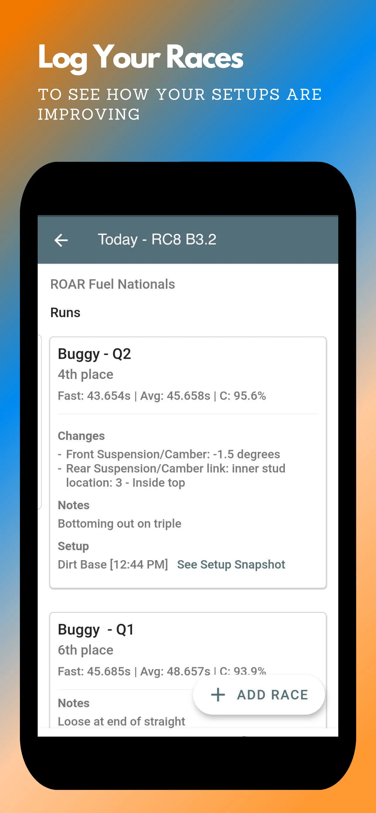 RC Setup App & Race Log
