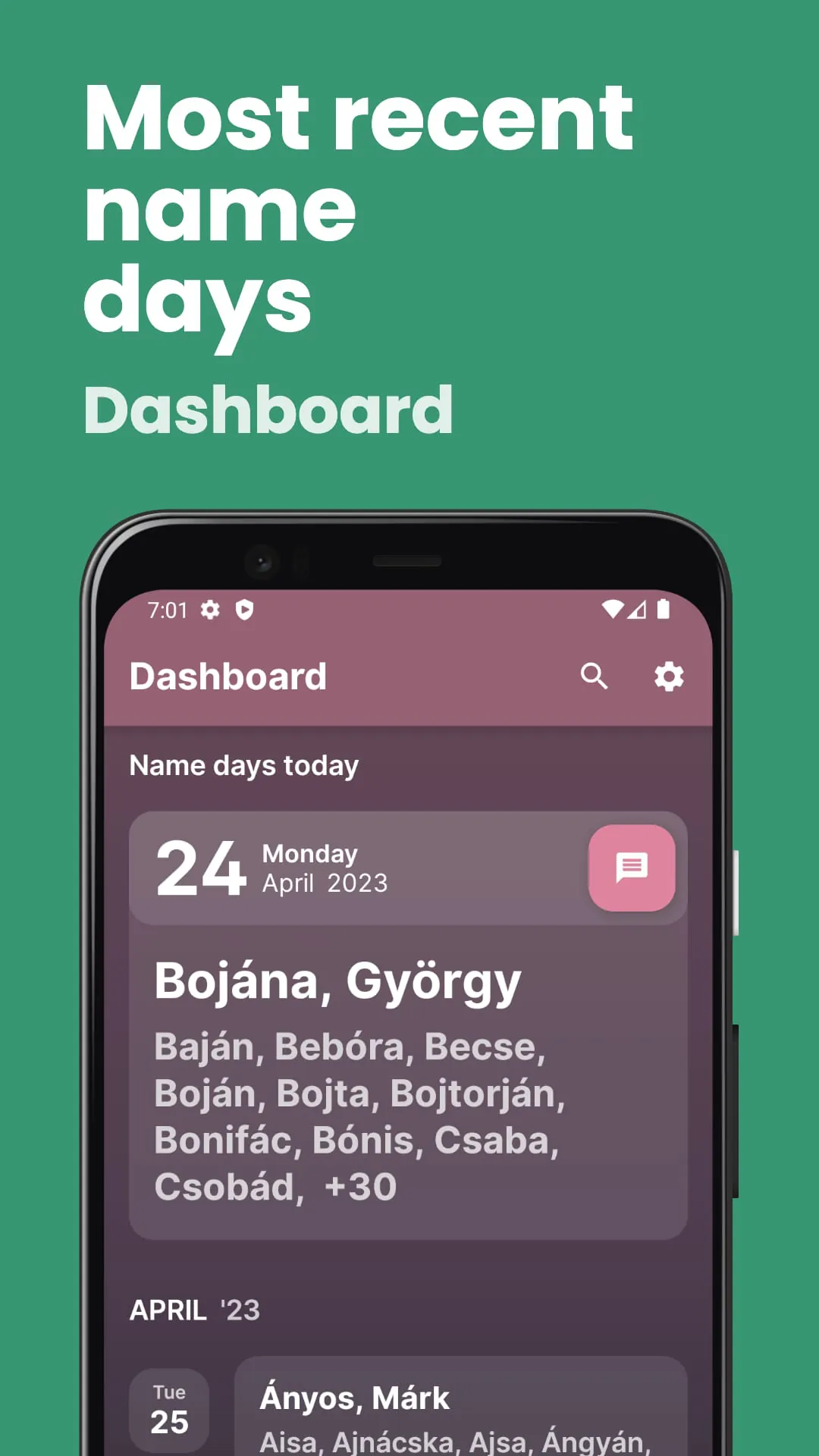 Name day calendar